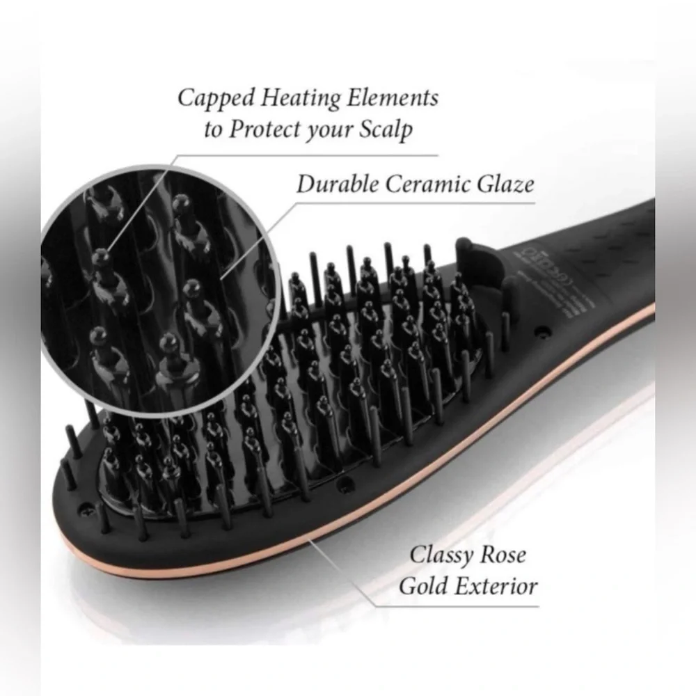 Foxybae Hair Straightening Brush Rose Gold Ceramic Tourmaline Pink Straightener